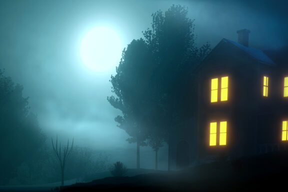Foggy and creepy old house. 3d illustration